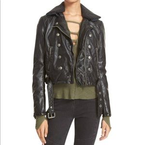 SALLEE free people leather jacket with faux fur